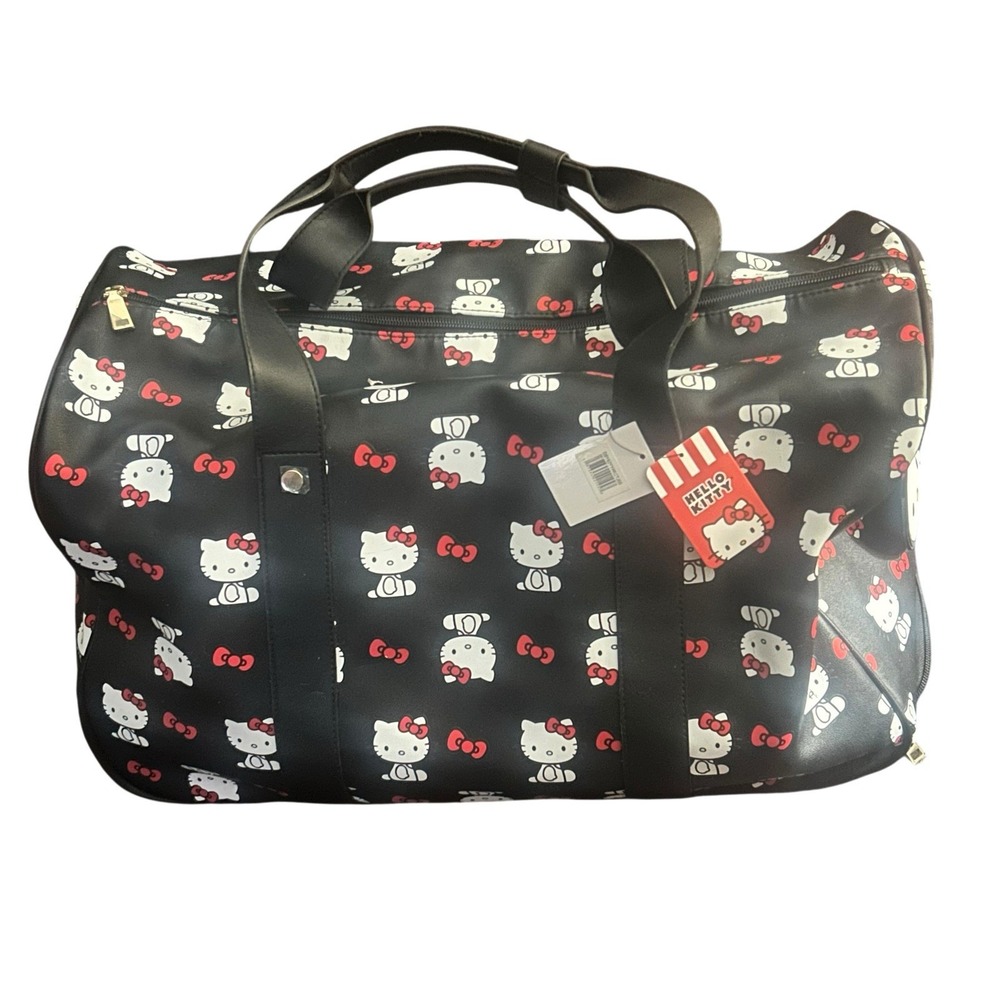 Hello Kitty Black Rolling Duffel Luggage Bag Suitcase NWT 20in